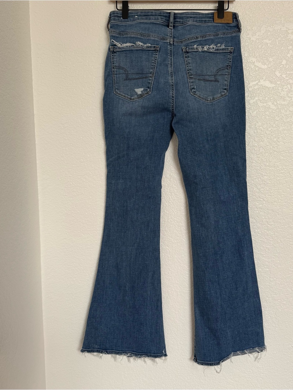 AE American Eagle Distressed Super High Rise Flare Jeans - Picture 7 of 8